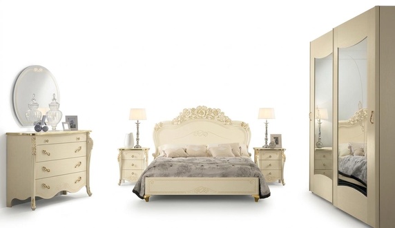 Bedroom Set Bizzotto Bed Bedside Table Chest of Drawers Mirror Wardrobe 5 pieces.