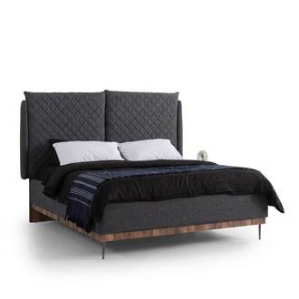 Bedroom set black double bed white 2x wooden nightstands