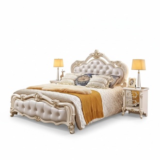 Bedroom set chesterfield bed + 2x bedside tables wood luxury 3-piece interior