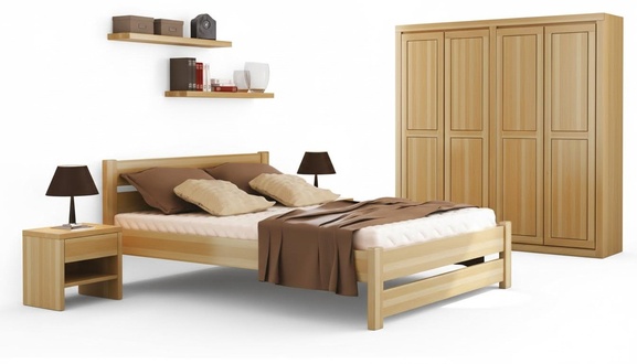 Bedroom set complete 5 pieces. Bed real bedside tables solid wood furniture new