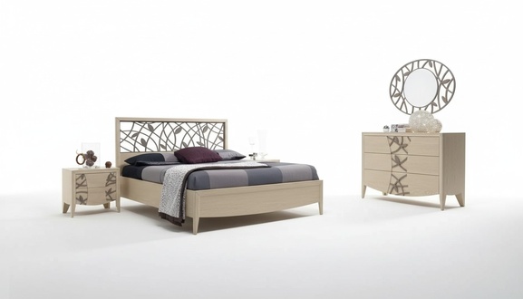 Bedroom Set Complete Bed 2x Bedside Table Chest of Drawers 5pcs beige