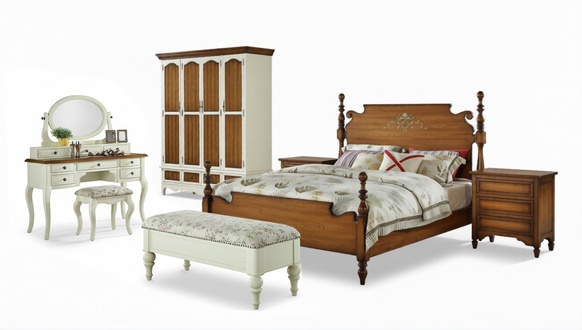 Set Complete Bedroom Furniture Set Wardrobe Bedside Tables Dressing Table 7 pcs New