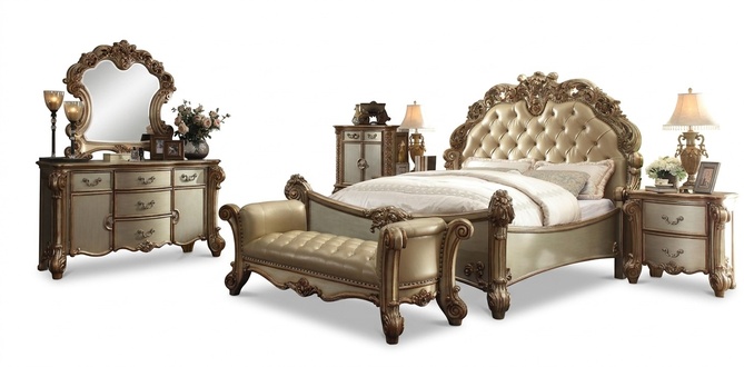 Bedroom set complete furniture bedside tables chest of drawers bed 7 pieces. Wood baroque new