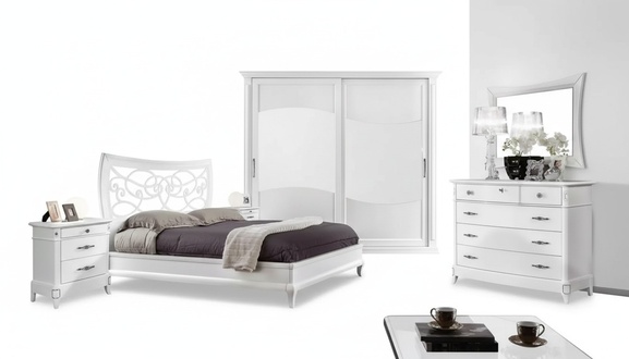Bedroom Set Complete Wardrobe Mirror Bedside Tables Bed 6tlg