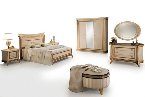 Bedroom set design bed 2x bedside table chest of drawers stool arredoclassic 7 pcs.