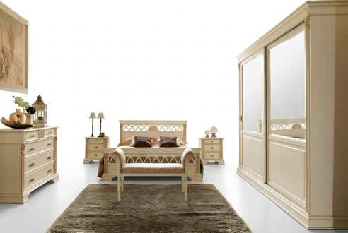 Bedroom set design modern luxury bed + 2x bedside table 6 pieces. real wood