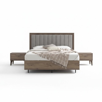 Bedroom set double bed bed bedside tables brown wood set 3pcs
