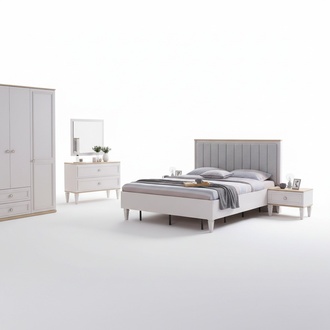 Bedroom set double bed bed bedside tables grey wood set 5 pcs