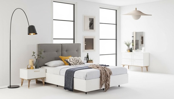 Bedroom Set Double Bed Complete Bed White Fabric 3pcs Modern