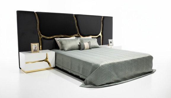 Bedroom Set Double Bed Luxury Bed Bed Bedside Tables Modern Black