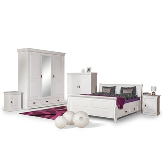 Bedroom Set Double Bed 2x Bedside Table Console Beds Hotel Upholstery 5 pcs.