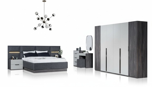 Bedroom Set Furniture Bed 2x Bedside Table Wardrobe Furniture Complete Set 5tlg