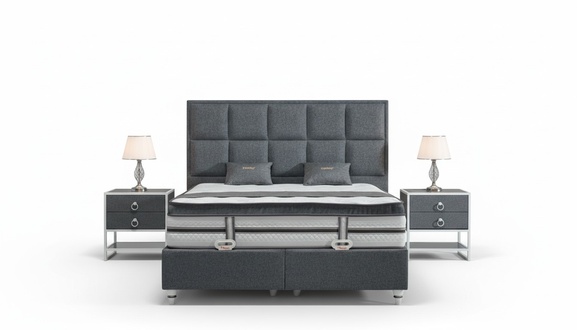 Bedroom set gray bed design modern luxury 2x bedside tables 3 pcs.