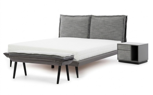 Bedroom Set Grey Bed Elegant 2x Bedside Tables Luxury Stool Modern 4pcs.