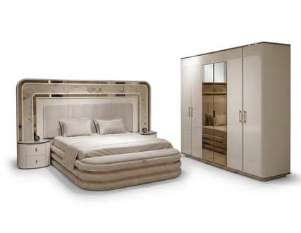 Bedroom set in white wood with a modern design.