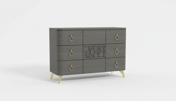 Bedroom Set Luxury Bed 2x Bedside Tables Design Grey 3pcs Chest of Drawers