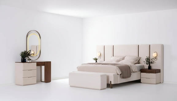 Luxury Bedroom Set Complete Bed 2 Nightstands Vanity 4pcs New