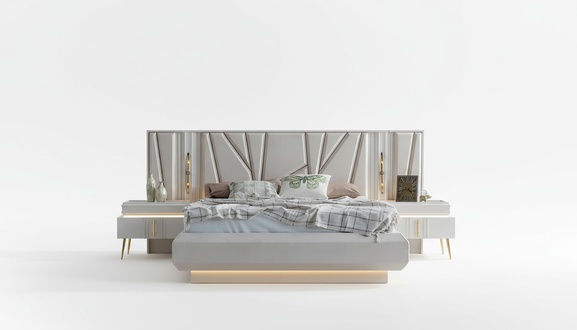 Bedroom set luxury complete bed +2x bedside tables 3-piece modern set