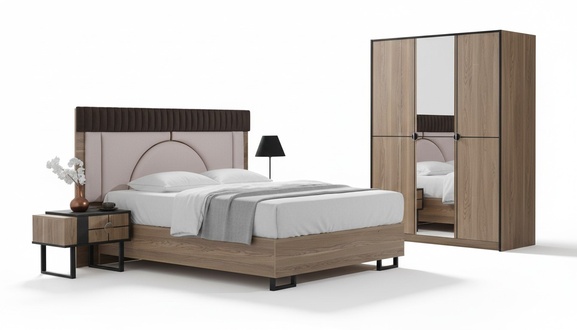 Bedroom set complete bed +2x bedside tables 3-piece modern set