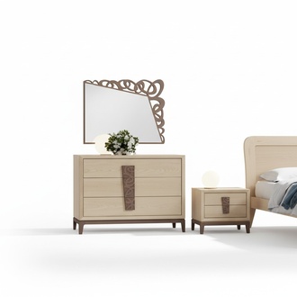 Bedroom Set Luxury Chest of Drawers Mirror Design Furniture Beige 3pcs Wood