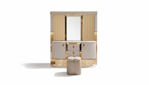 Bedroom set luxury dressing table with mirror stool design 2-piece