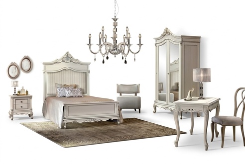 Bedroom Set Style Modern Bed Bedside Table Desk Furniture 4pcs.