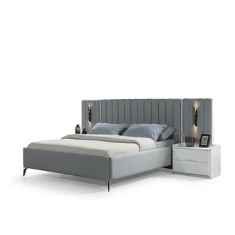 Bedroom set with bed and 2 nightstands in modern design.