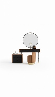 Bedroom Dressing Table Mirror Stool Complete Set 3pcs brown