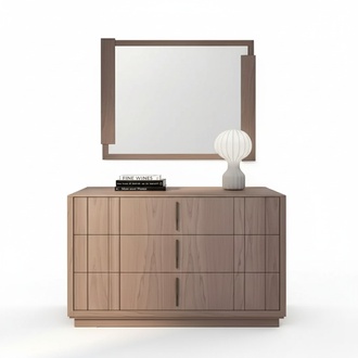 Bedroom wood chest of drawers mirror modern furniture 2 pieces. New luxury