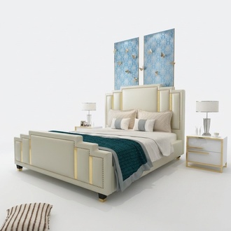 Beds Double Sleeping Room Luxury Marriage Hotel Designer Bed 180x200 Leather Metal