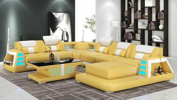 Couch Contemporary Corner Sofa U Shape Yellow Living Area Leather Sofa Sofa