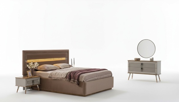 Beige bedroom luxury furniture designer double bed 2x bedside tables 5pcs