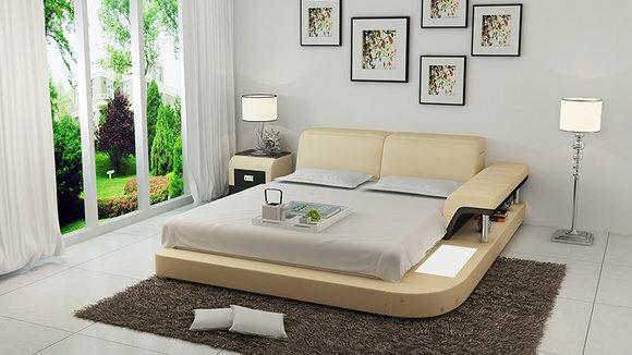 Modern style designer marriage double bed made of real wooden frame leather upholstered model LB8806