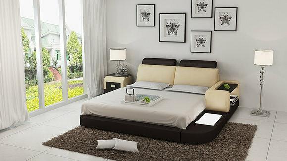 Modern style designer marriage double bed made of real wooden frame leather upholstered model LB8804