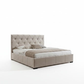 Beige Chesterfield double bed textile bedside tables bedroom set