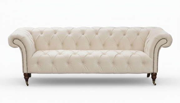 Beige Chesterfield Three Seater Modern Design Couches Fabric Sofa Designer Furniture