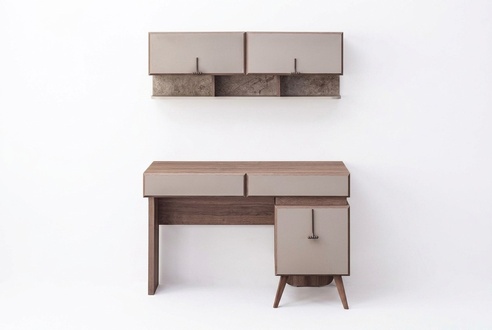 Beige desk Luxurious office desk Wall cabinet Computer desk set
