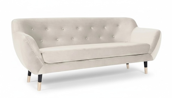 Beige fabric living room design couches upholstered sofa Chesterfield three-seater