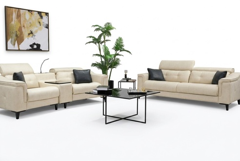 Beige leather sofa set designer 3-seater two-seater couch 2-piece set