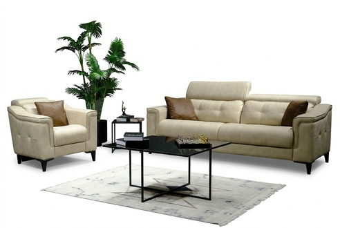 Beige living room three-seater leather 3-seater upholstered couch wooden frame