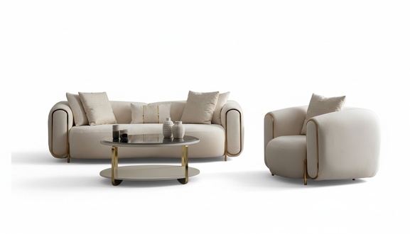 Beige Sofa Couch Sofa Set Relax Set Upholstery Set Lounge Furniture 3+1 Table