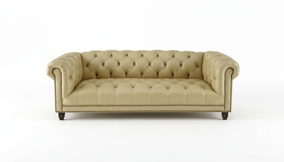 Beige Three Seater Leather Chesterfield Living Room Modern Design Couches Sofa New