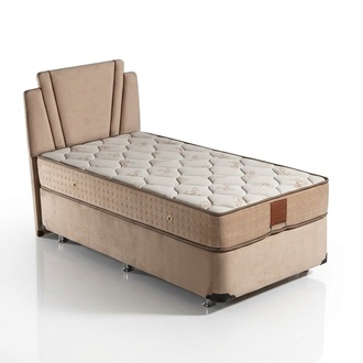 Beige fabric bed with mattress Modern bedroom furniture