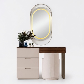 Beige makeup table mirror bedroom cosmetics table luxury 2-piece set
