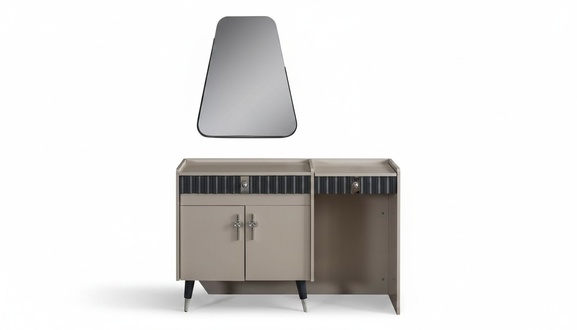 Beige dressing table wood cosmetic table designer console mirror 2pcs