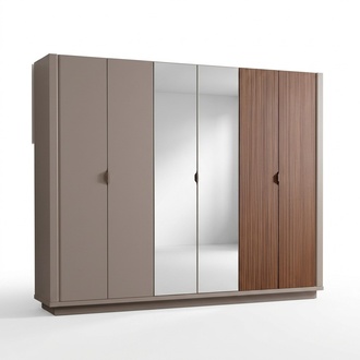 Beige Wardrobe Bedroom Cabinets Glass Doors 6 Door Wardrobe