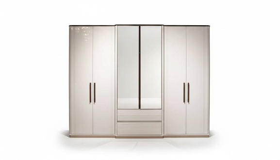 Beige wooden wardrobe, modern elegant storage space.