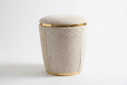 Beige wooden pouf, modern, decorative, versatile seating stool.