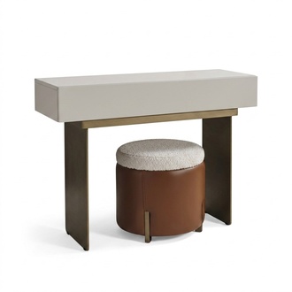 Beige wooden stool in an elegant design for the living room and bedroom.