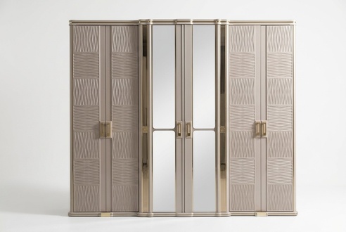 Beige wooden wardrobe in an elegant modern style.